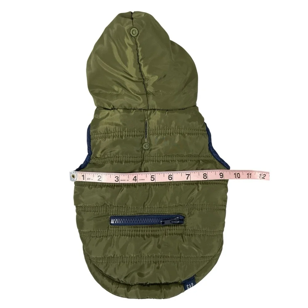 GAP Green & Navy Blue Quilted Bomber Zip Up Hooded Dog Coat/Jacket Small